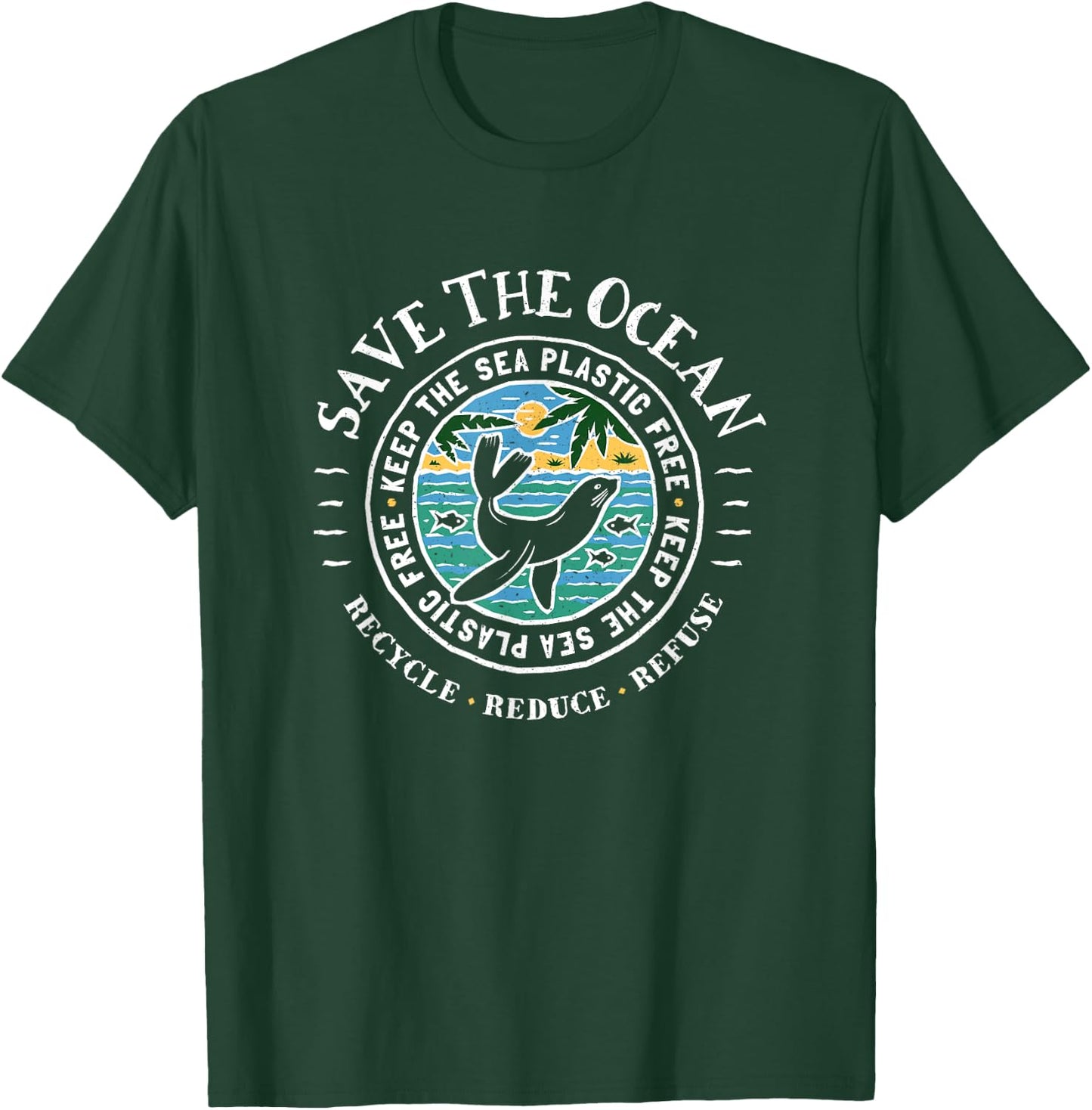 Keep the Sea Plastic Free Seal - Save The Ocean T-Shirt - T-Shirt | Forest