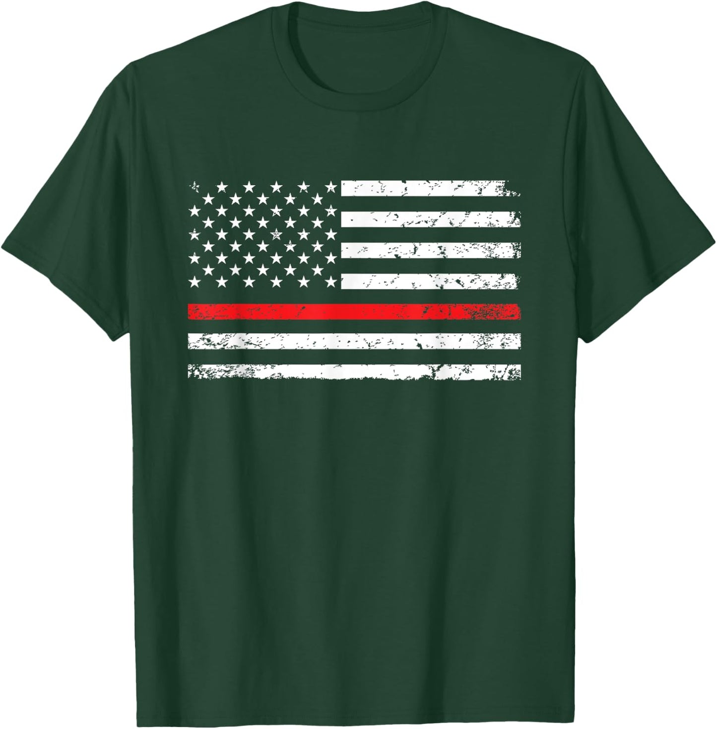 Thin Red Line American Flag Firefighter Gift T-Shirt - T-Shirt | Forest
