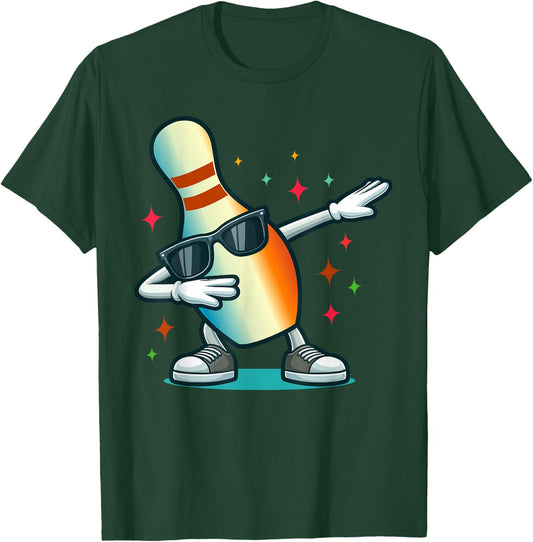 Bowling Pin Dabbing Sunglasses Bowler Player Kids Boys Men T-Shirt - T-Shirt | Forest