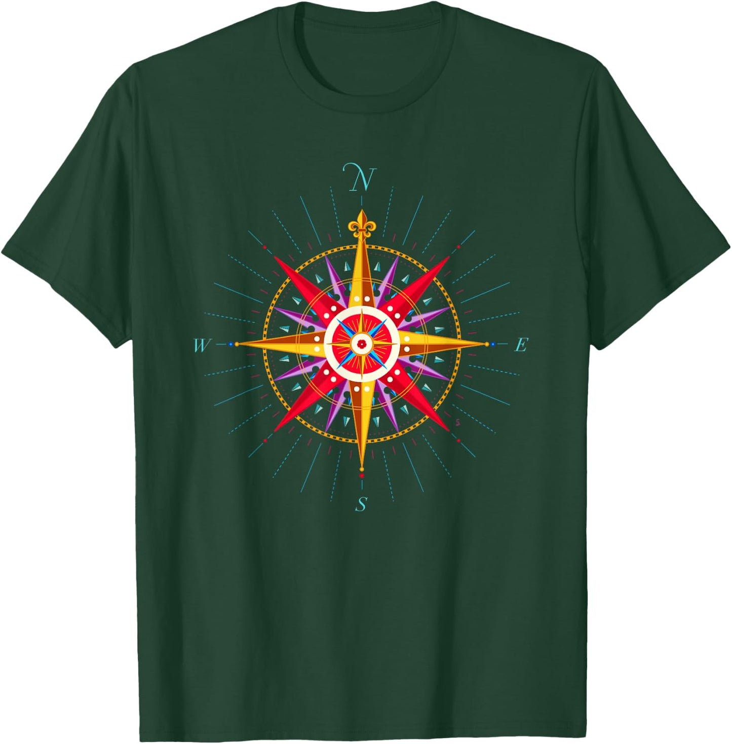 Rose Compass Vintage Travel Adventure Gift T-Shirt - T-Shirt | Forest