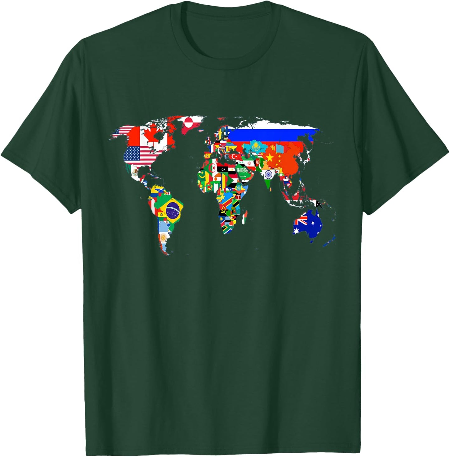 World Map Country Flag Atlas T-Shirt - T-Shirt | Forest