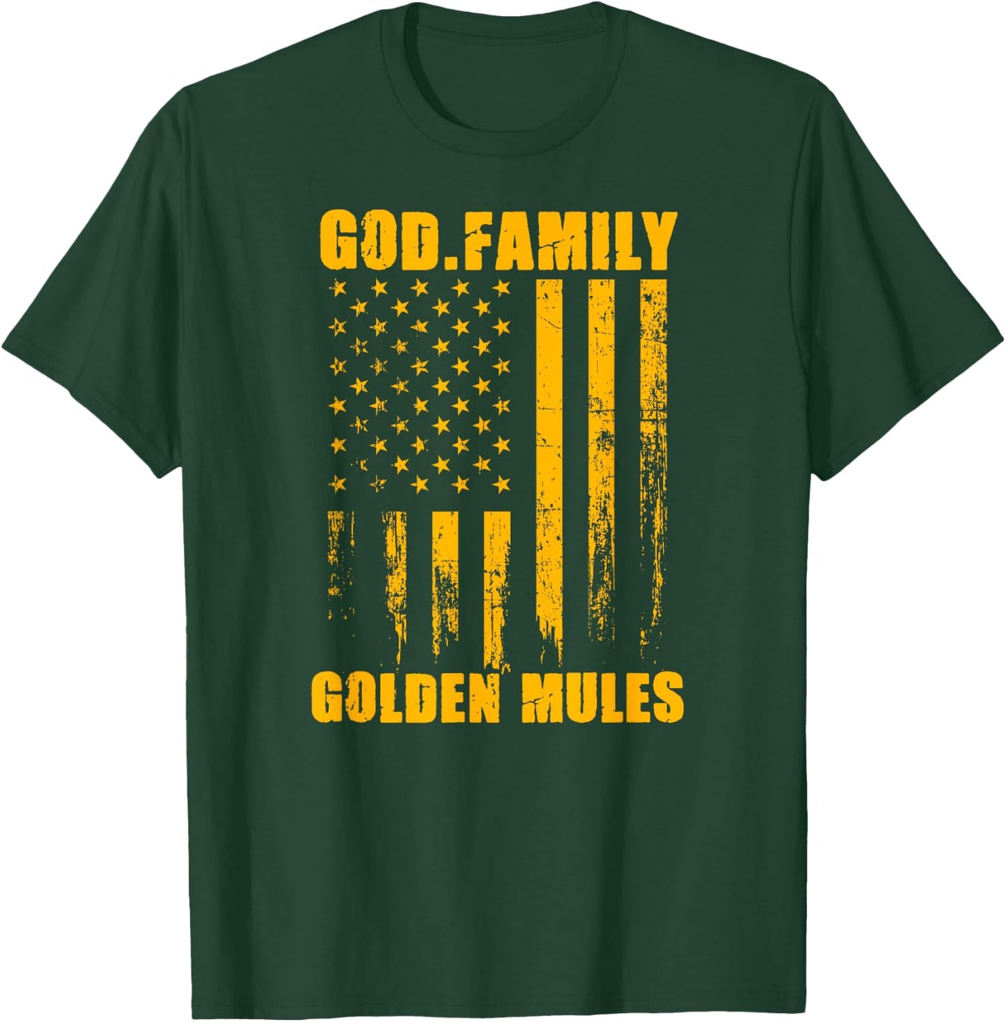 Solanco Golden Mules God. Family. Vintage USA Flag T-Shirt - T-Shirt | Forest