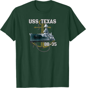 USS Texas BB-35 Battleship American WW1 Warship WW2 Veterans T-Shirt - T-Shirt | Forest