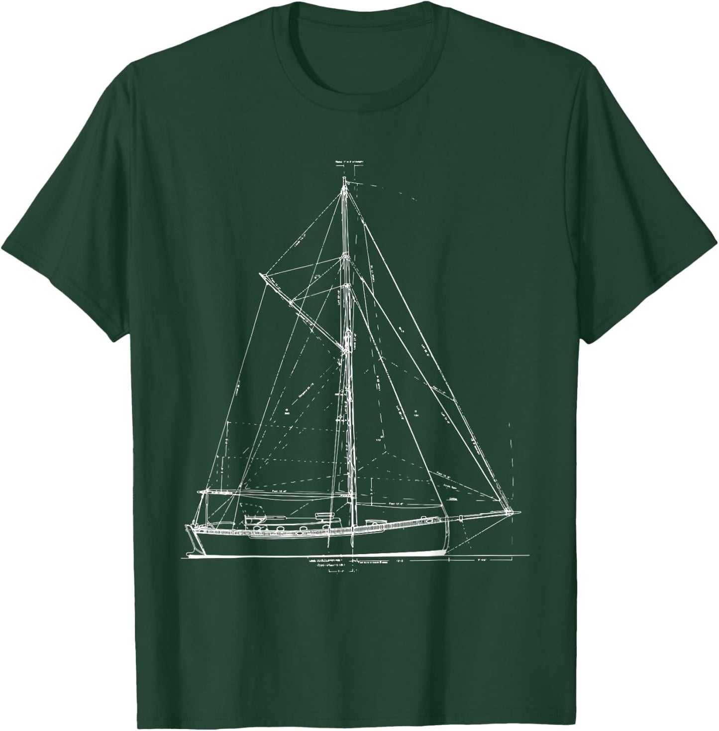 Vintage Retro Sailboat Blueprint T-Shirt - T-Shirt | Forest
