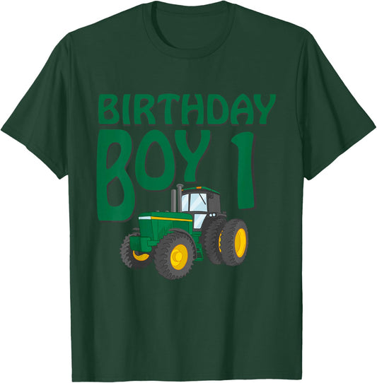 1st Birthday Green Farm Tractor | One 1 Year Old T-Shirt - T-Shirt | Forest