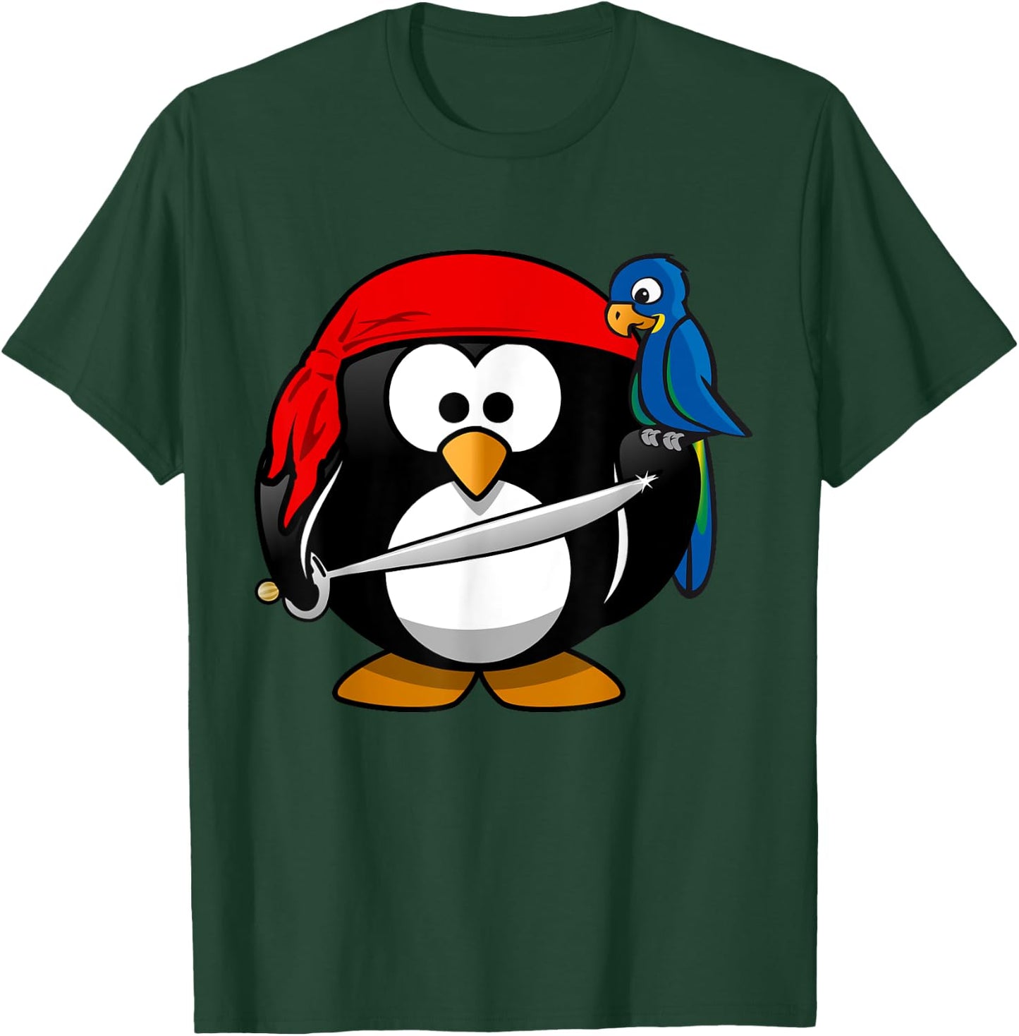 Cute Pirate Cartoon Penguin with Parrot T-Shirt - T-Shirt | Forest