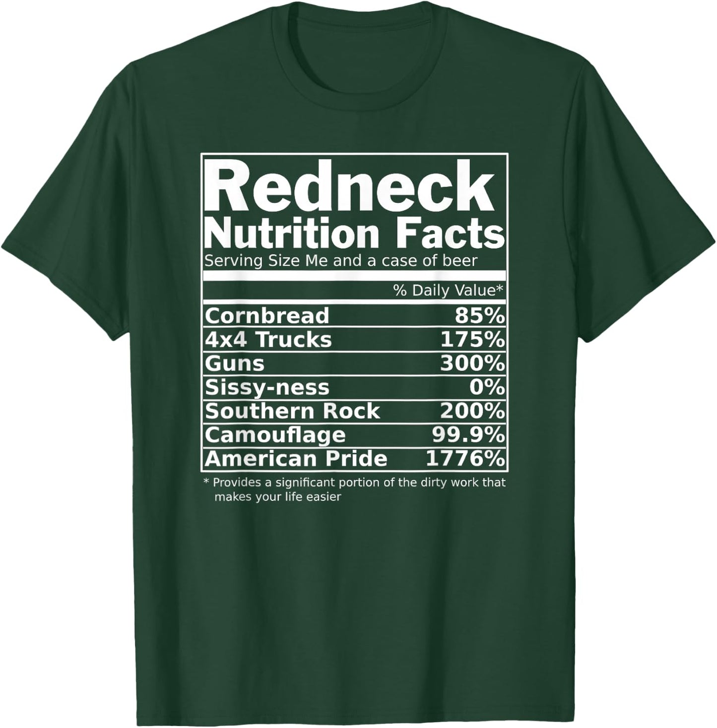 Redneck Nutrition Facts Funny T-Shirt - T-Shirt | Forest