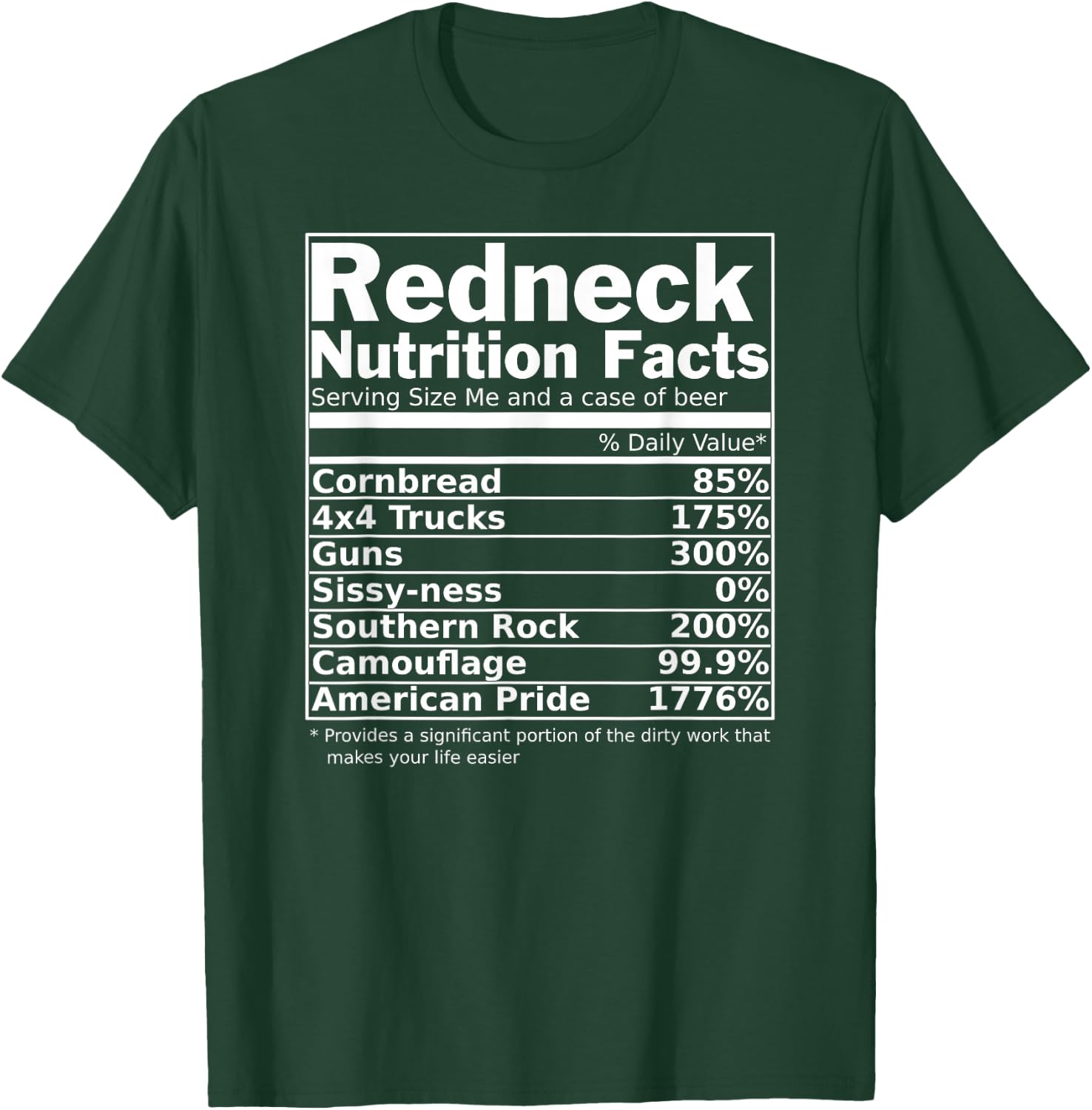 Redneck Nutrition Facts Funny T-Shirt - T-Shirt | Forest