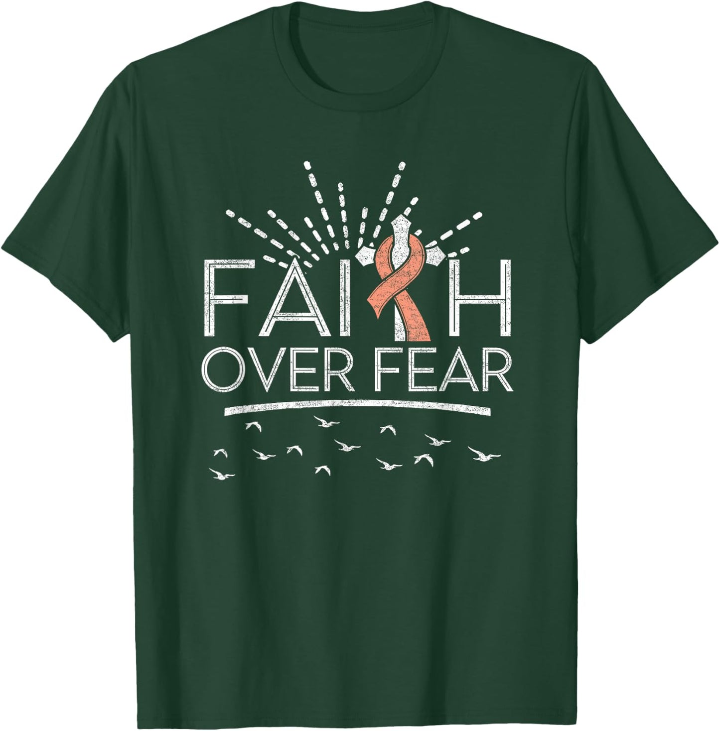 Faith over Fear Peach Ribbon Endometrial Cancer T-Shirt - T-Shirt | Forest