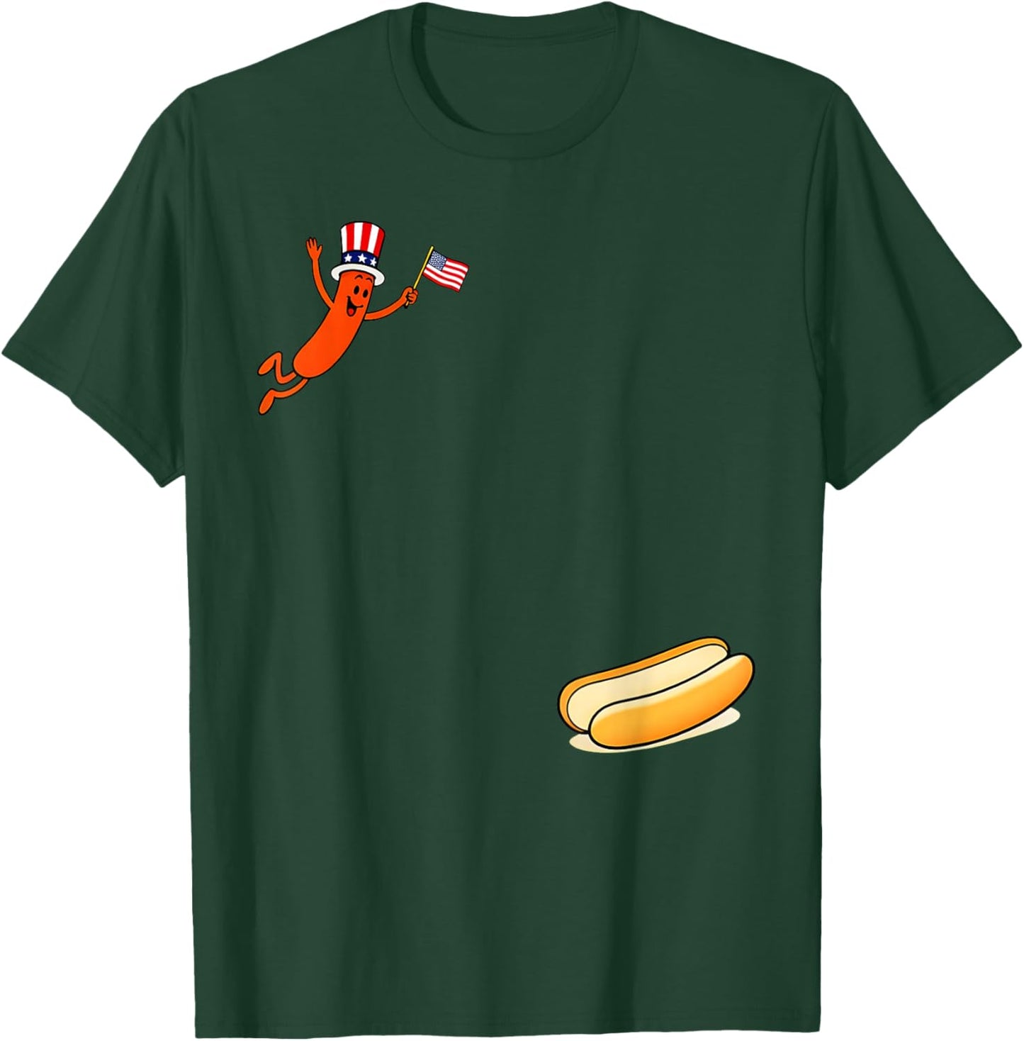 Hotdog Freedom Dive Funny Uncle Sam Hot Dog Jumping Into Bun T-Shirt - T-Shirt | Forest