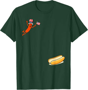 Hotdog Freedom Dive Funny Uncle Sam Hot Dog Jumping Into Bun T-Shirt - T-Shirt | Forest