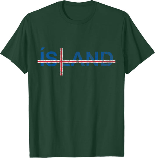 Icelandic Flag Scandinavian Cross Travel Iceland T-Shirt - T-Shirt | Forest