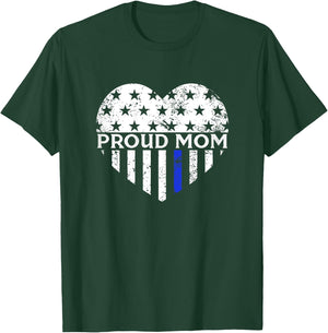 Thin Blue Line Heart Proud Police Mom Pro Law Enforcement T-Shirt - T-Shirt | Forest