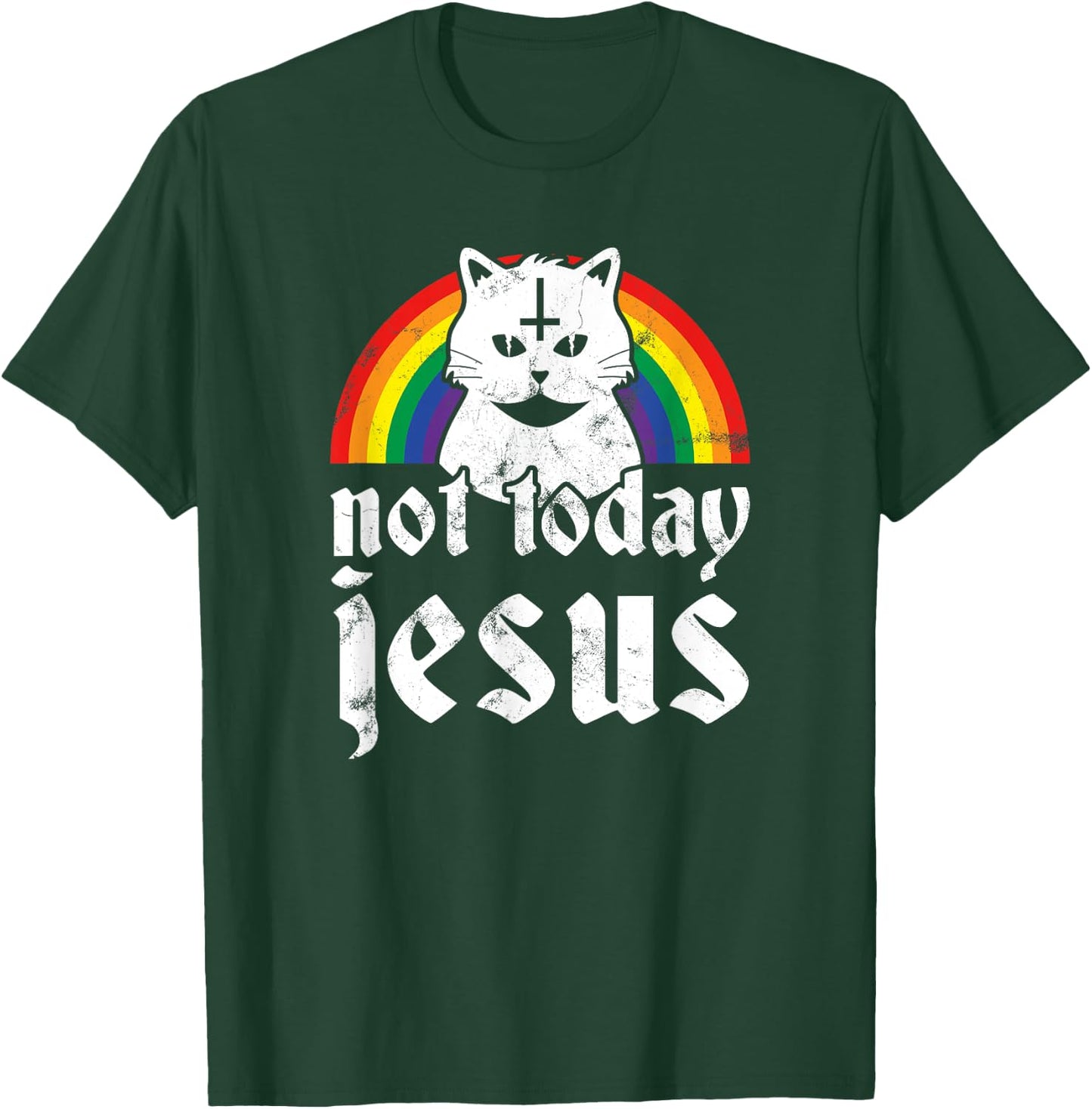 Not Today Jesus Shirt Rainbow Satanic Cat Goth Concert Gift T-Shirt - T-Shirt | Forest