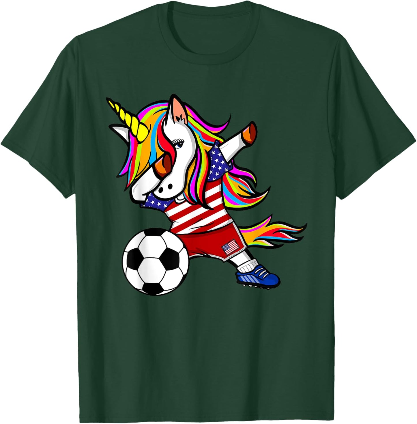 Dabbing Unicorn United States Football American Flag Soccer T-Shirt - T-Shirt | Forest
