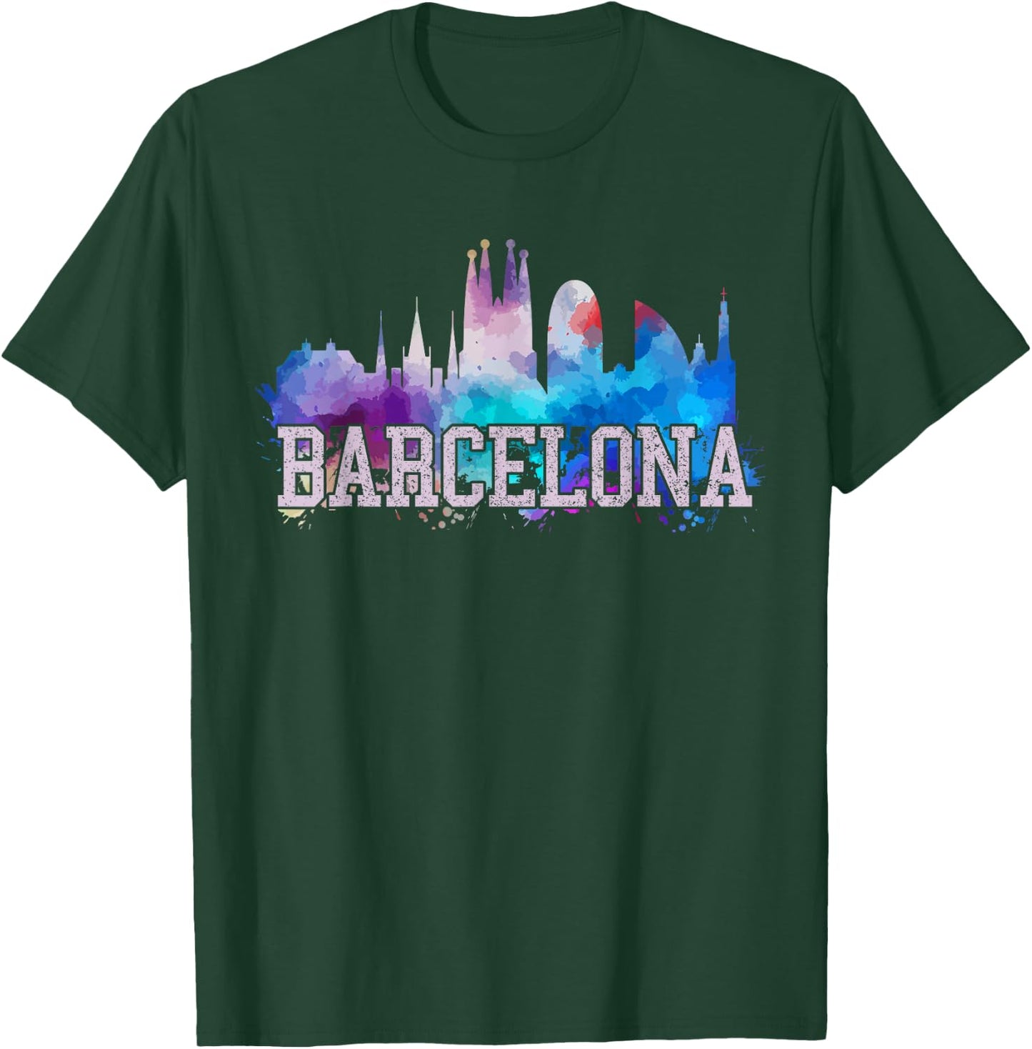 Barcelona - Skyline Watercolor Art Souvenir Gift T-Shirt - T-Shirt | Forest