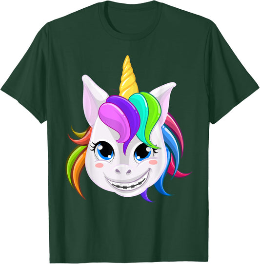 Cool Unicorn With Dental Braces Funny Horn Horse Smile Gift T-Shirt - T-Shirt | Forest