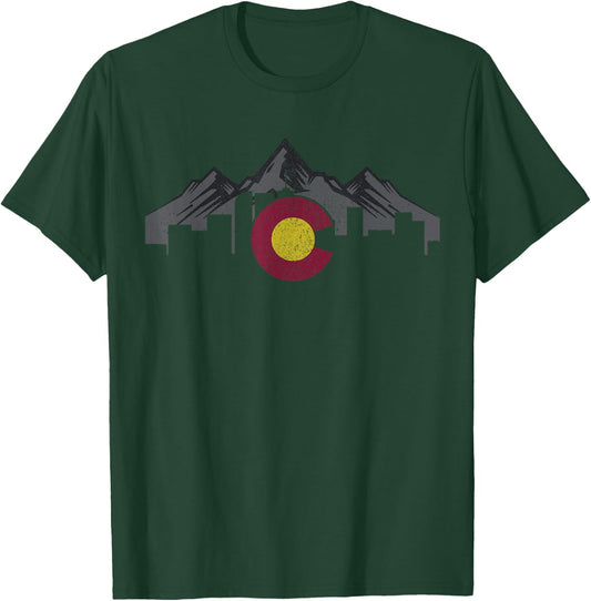 Colorado Mountains Flag Denver Skyline Souvenir Gift T-Shirt - T-Shirt | Forest