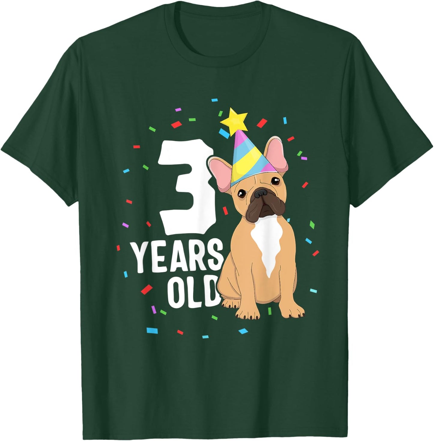 3 Years Old Birthday Outfit French Bulldog Dog Party 3rd Women Kids T-Shirt - T-Shirt | Forest