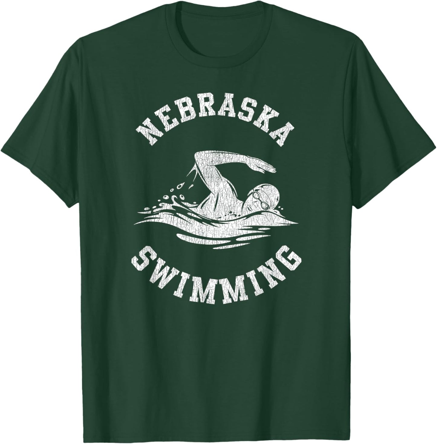 Nebraska Swimming Retro Distressed Swim Team Graphic T-Shirt - T-Shirt | Forest