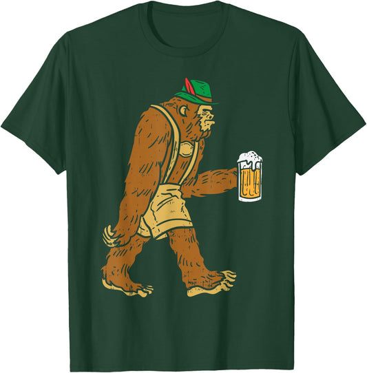 German Bigfoot Sasquatch Beer Lederhose Funny Oktoberfest T-Shirt - T-Shirt | Forest