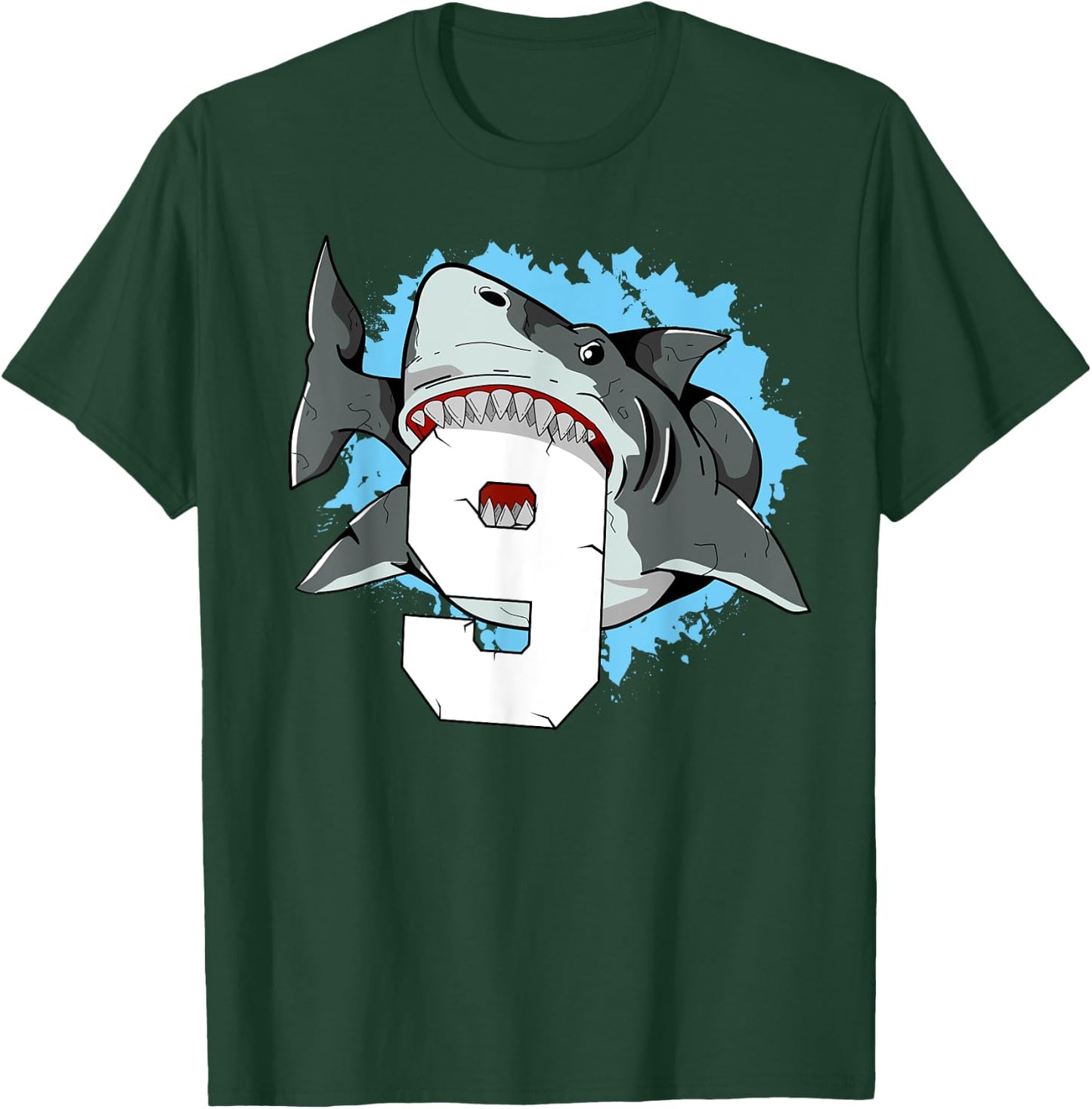 Shark 9th Birthday Boy 9 Nine Shark Theme Party T-Shirt - T-Shirt | Forest