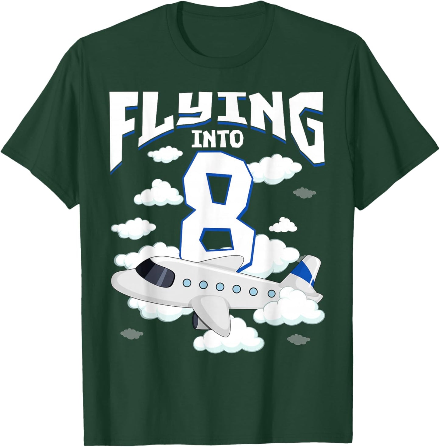8th Airplane Birthday Party 8 Years Old Pilot Birthday Boys T-Shirt - T-Shirt | Forest