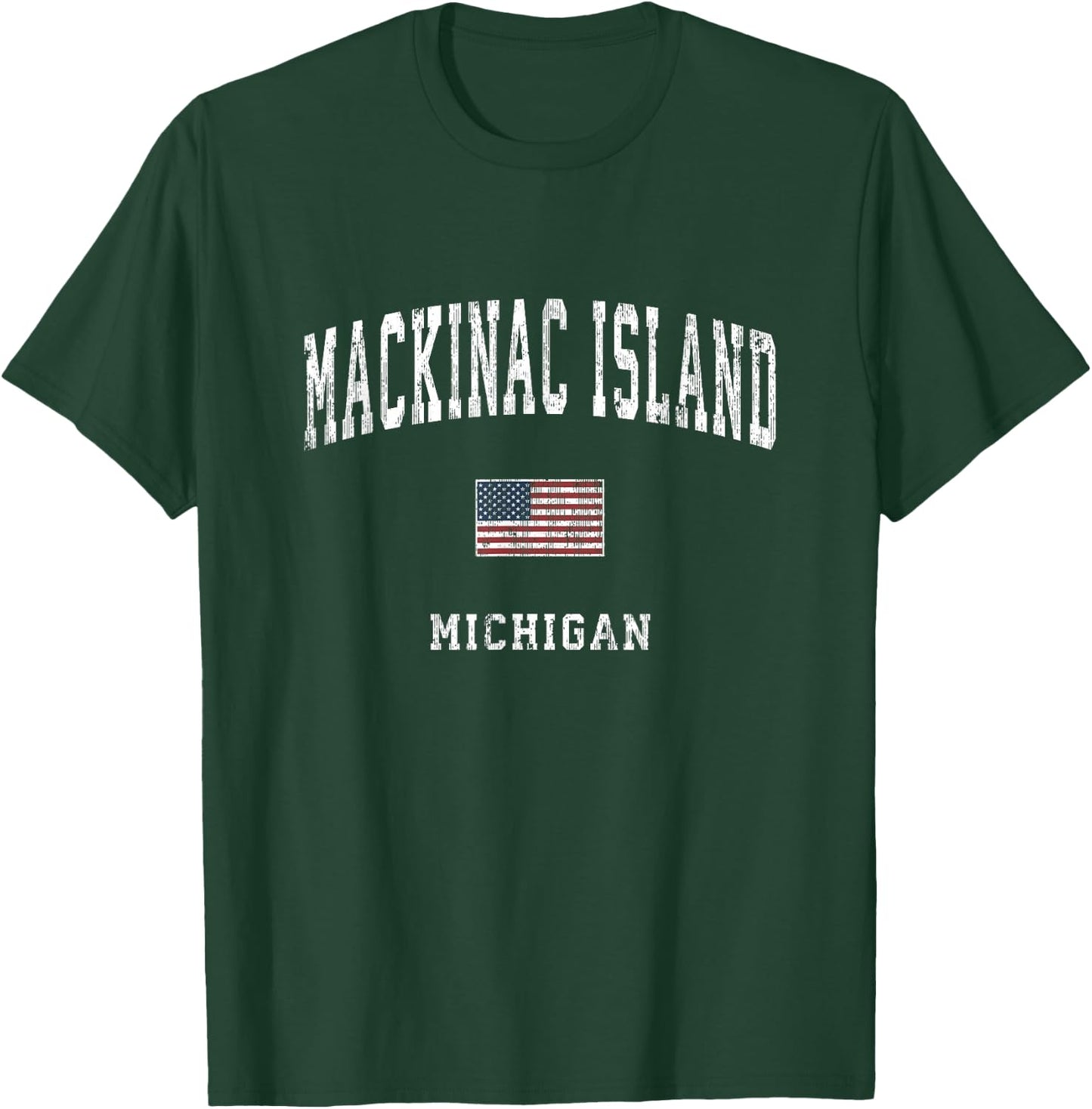 Mackinac Island Michigan MI Vintage American Flag Sports T-Shirt - T-Shirt | Forest