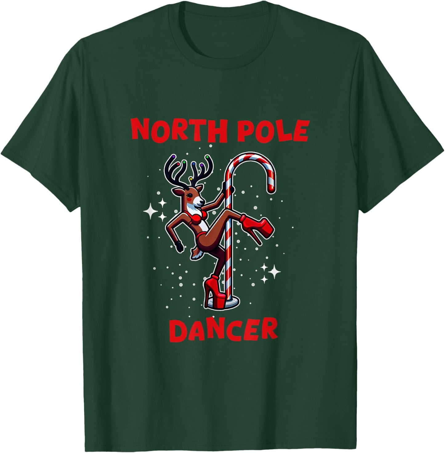 Santa's Naughty List Wear Adult Christmas Humorous Novelty Black Small Modern Humorous Letter Print Short Sleeve North Pole Dancer Reindeer Stripper Pole Funny Christmas T-Shirt - T-Shirt | Forest