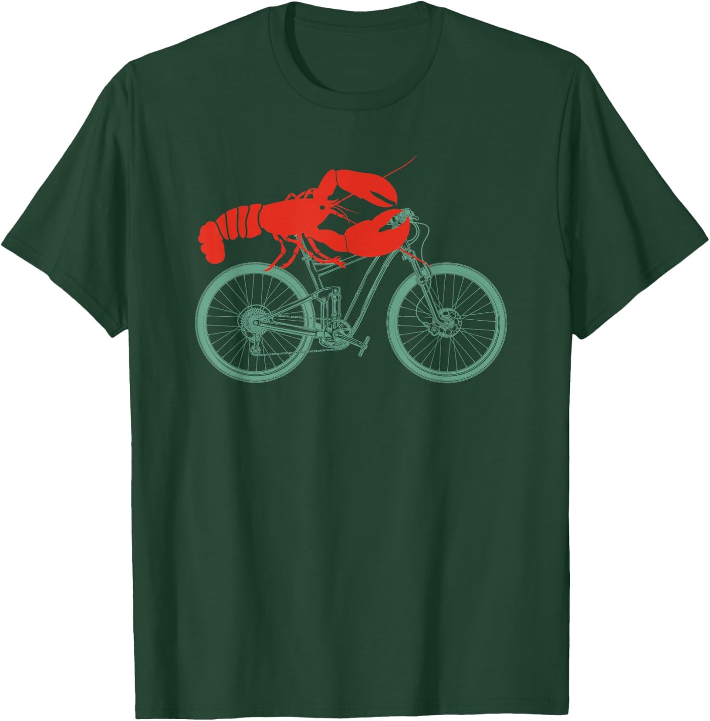 Cycling Lobster Mountain Bike Cyclist Cool Gifts -Adults Black Cotton Short Sleeve Classic Fit Collarless Retro Cycling Small T-Shirt - T-Shirt | Forest