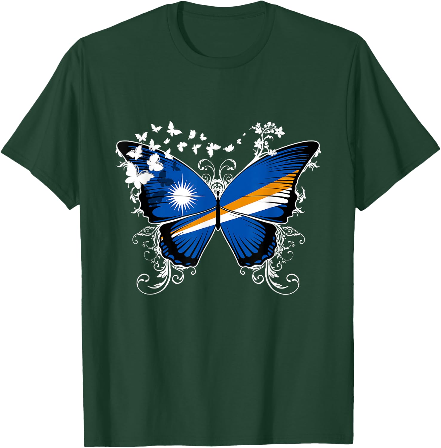 Marshall Islands Flag Shirt Butterfly Graphic T Shirt T-Shirt - T-Shirt | Forest