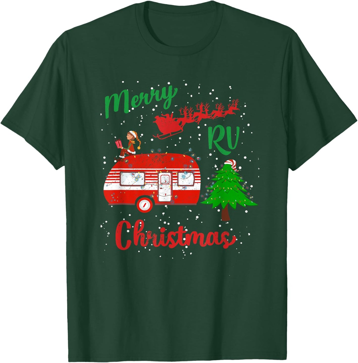 Merry RV Christmas Camping Santa Claus Distressed T-Shirt - T-Shirt | Forest