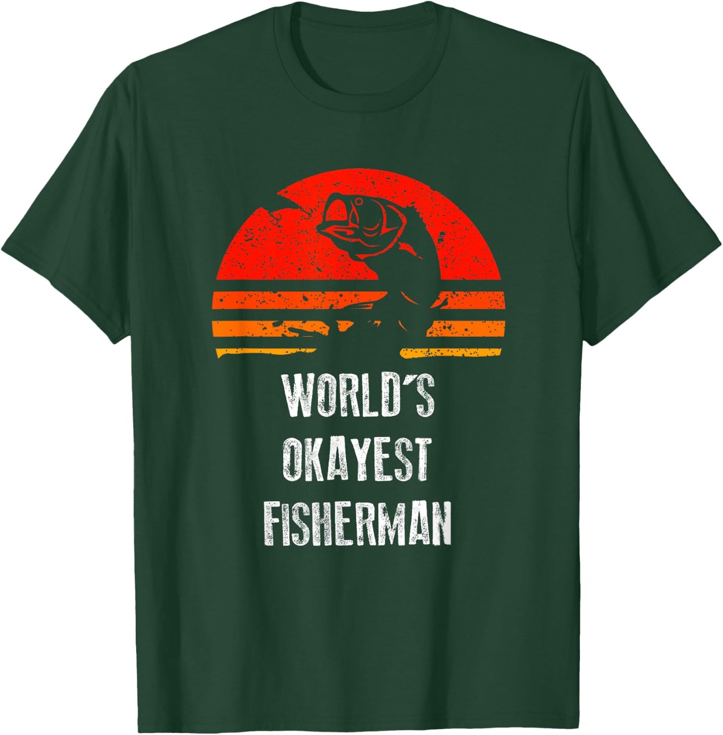 Retro Fishing Worlds Okayest Fisherman Vintage Gift T-Shirt - T-Shirt | Forest