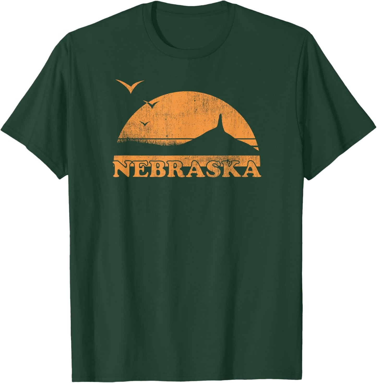 Vintage Nebraska 70s 80s Sunrise - NE Distressed T-Shirt - T-Shirt | Forest