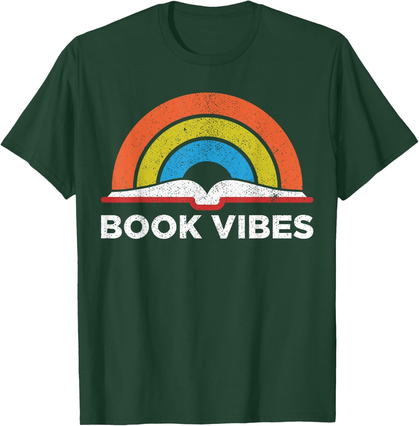 Vintage Retro Book Vibes Rainbow Gift Reading Lovers T-Shirt - T-Shirt | Forest