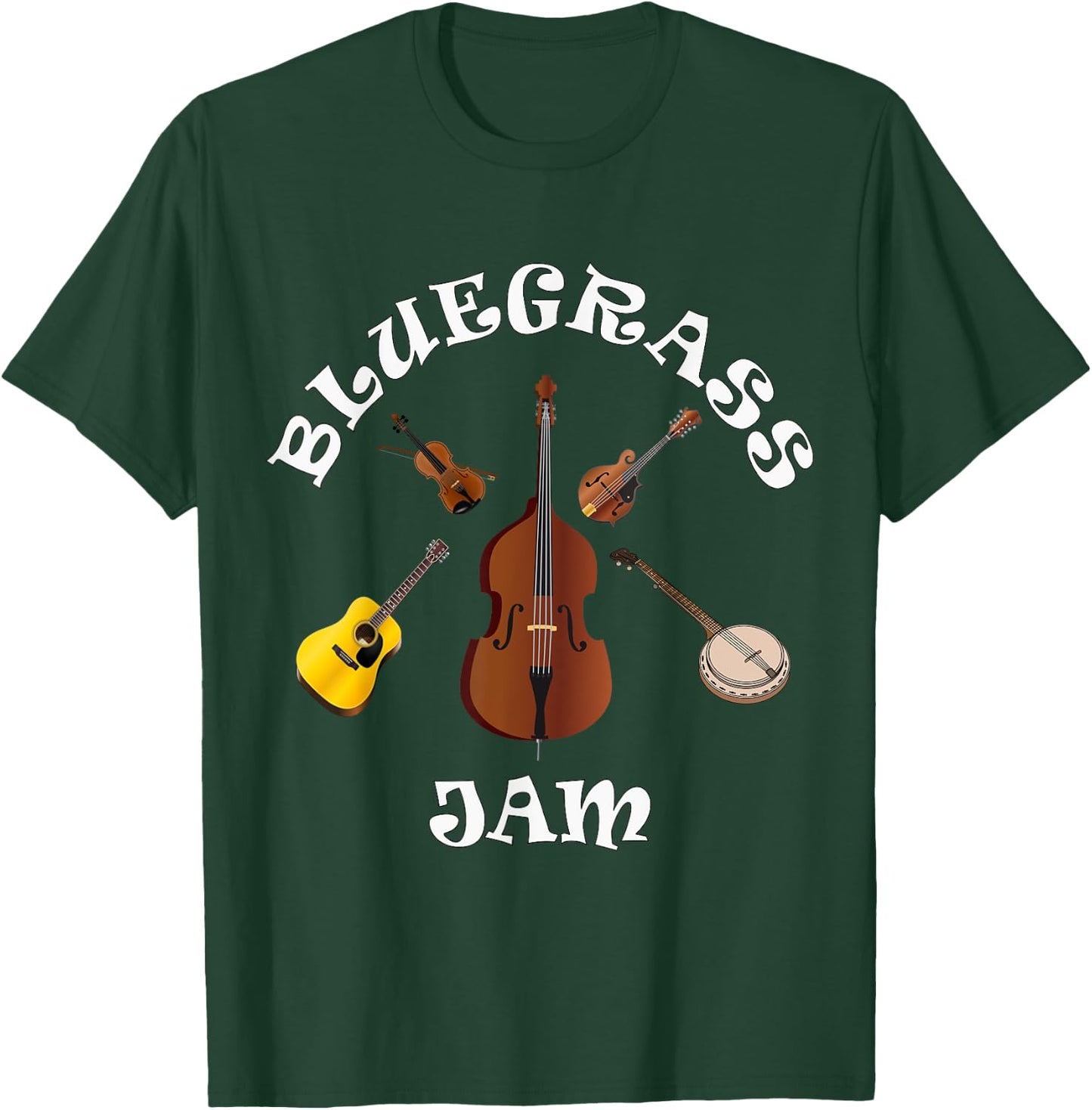 Bluegrass Jam Fiddle Mando Guitar Bass Banjo Music Festival T-Shirt - T-Shirt | Forest
