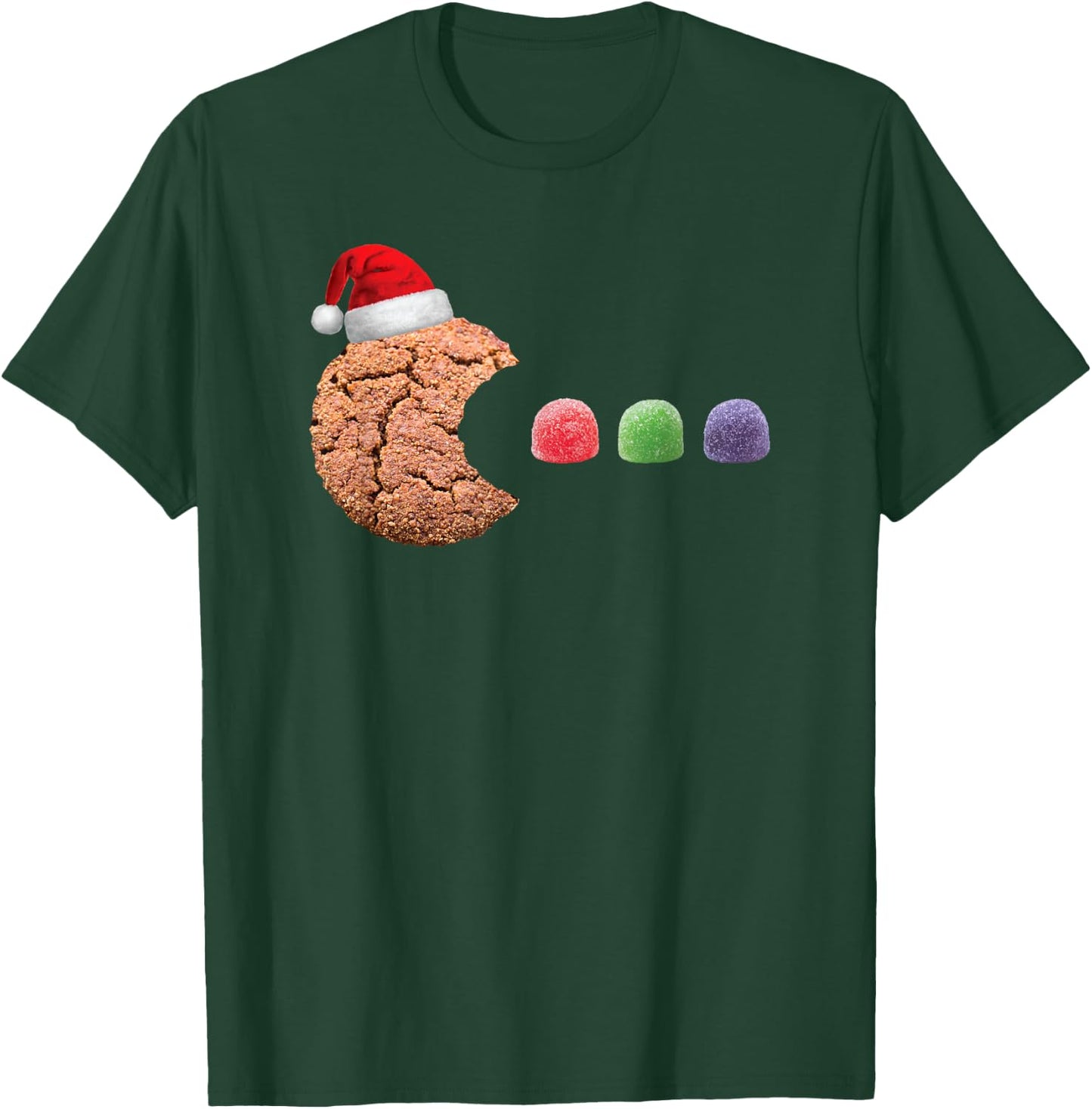 Funny 80's Retro Gamer Gingerbread Cookie Gumdrops Christmas T-Shirt - T-Shirt | Forest