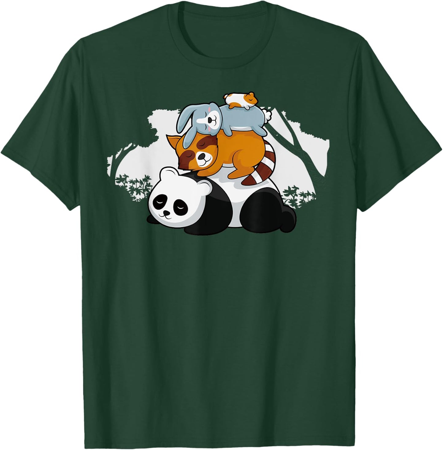 Panda Raccoon Rabbit Hamster Cute Sleeping Animals Pyramid T-Shirt - T-Shirt | Forest