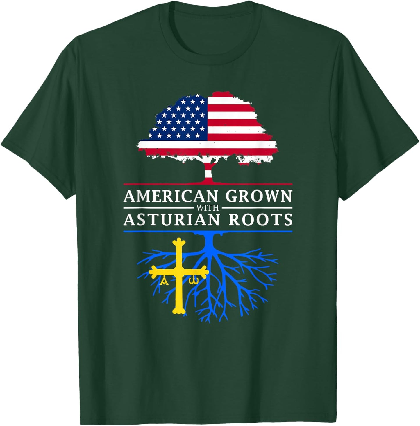Asturian American Flag Reunion - Asturias Shirt T-Shirt - T-Shirt | Forest