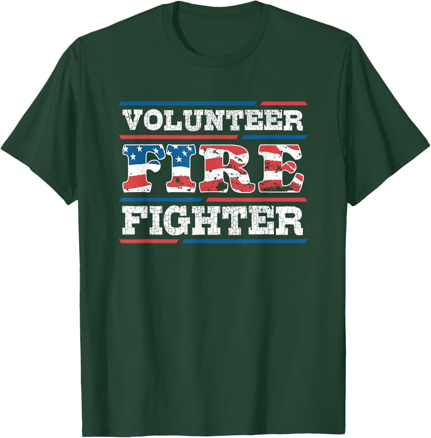 Firefighter Volunteer American Flag Fire Department Fireman T-Shirt - T-Shirt | Forest