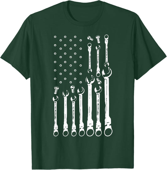 Mechanic Flag American Patriotic Flag Car Mechanic USA Flag T-Shirt - T-Shirt | Forest