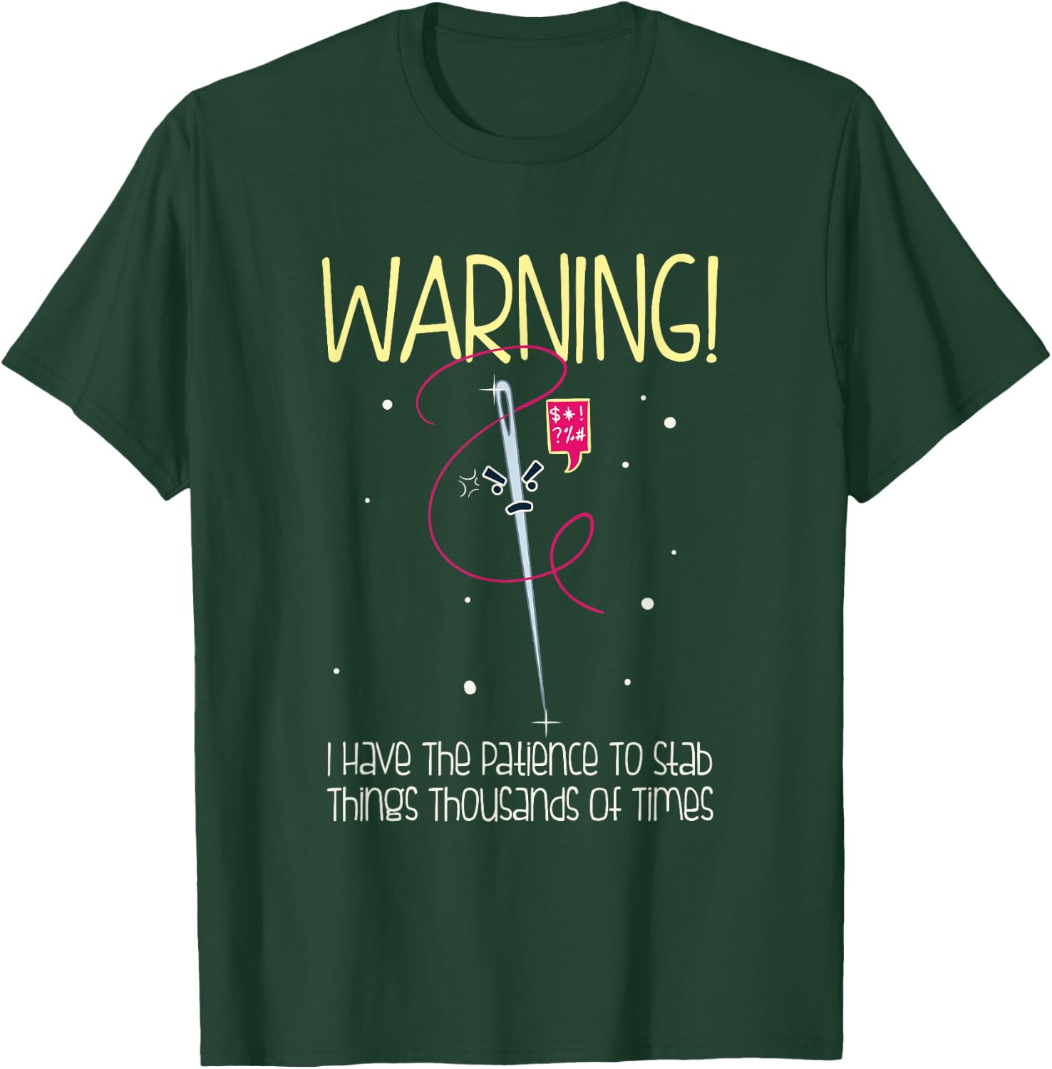 Dancing Dolphin Crafts Adults Black Cotton - WARNING! I Have Patience To Stab Things Thousands Of Times - Humorous Cross-Stitch Design - Short Sleeve - - Small T-Shirt - T-Shirt | Forest
