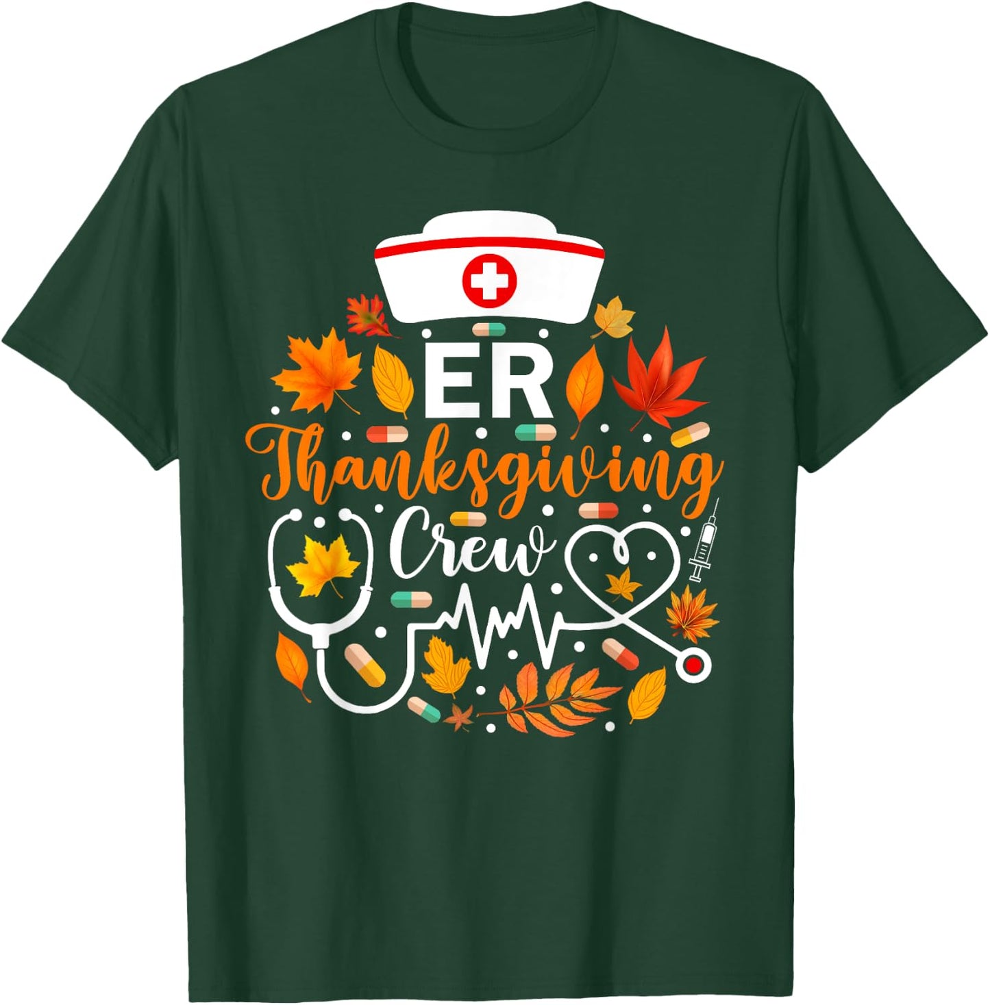 ER Nurse Crew Thanksgiving - Adults, Black, Small, Short Sleeve, , Thanksgiving Nurse Gift T-Shirt - T-Shirt | Forest