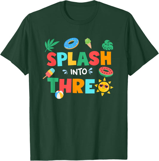 Splash Into Three Birthday Summer 3rd Birthday Pool Party T-Shirt - T-Shirt | Forest