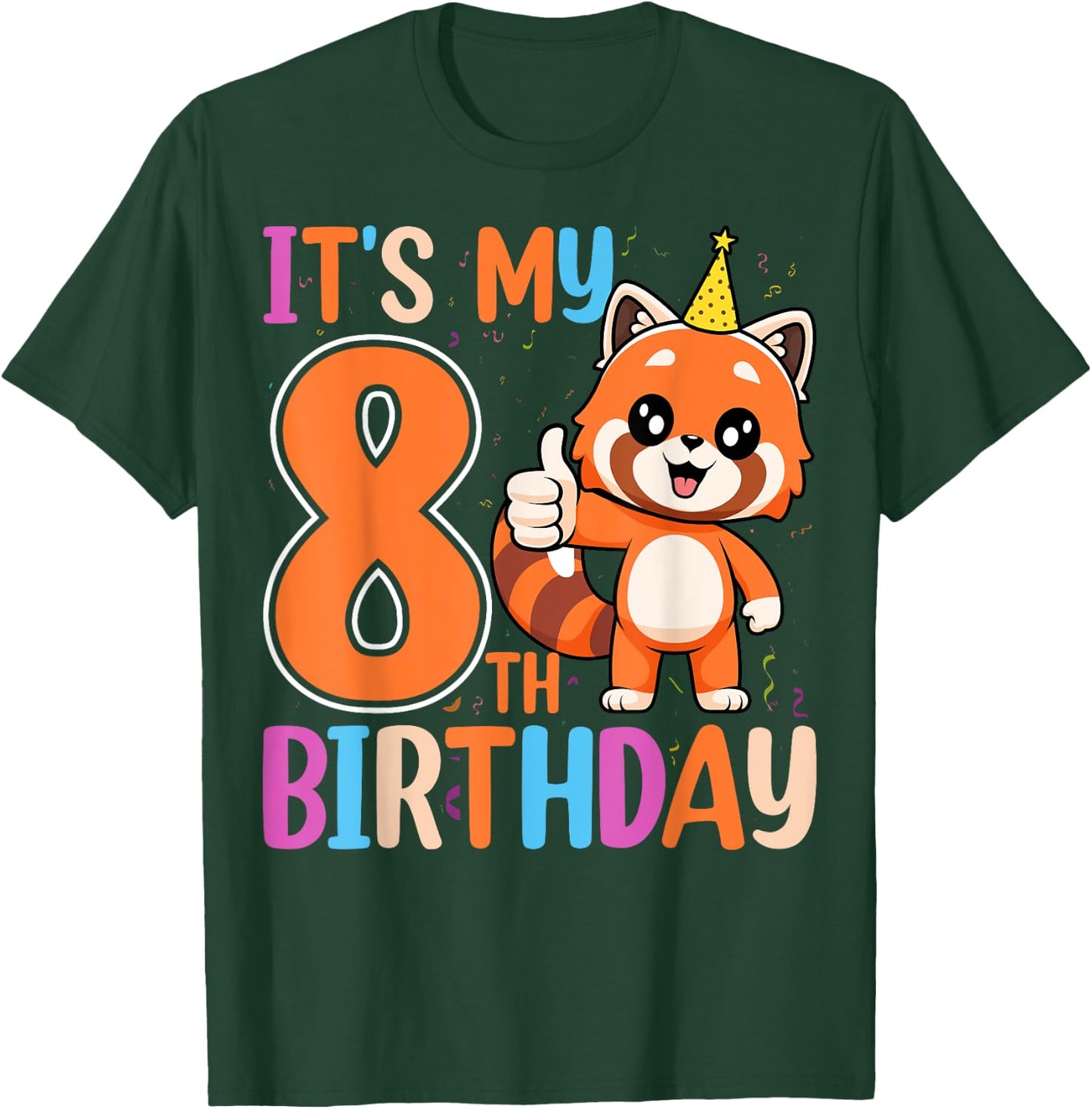 It’s My 8th Birthday Cute Red Panda Kids 8 Years Old T-Shirt - T-Shirt | Forest