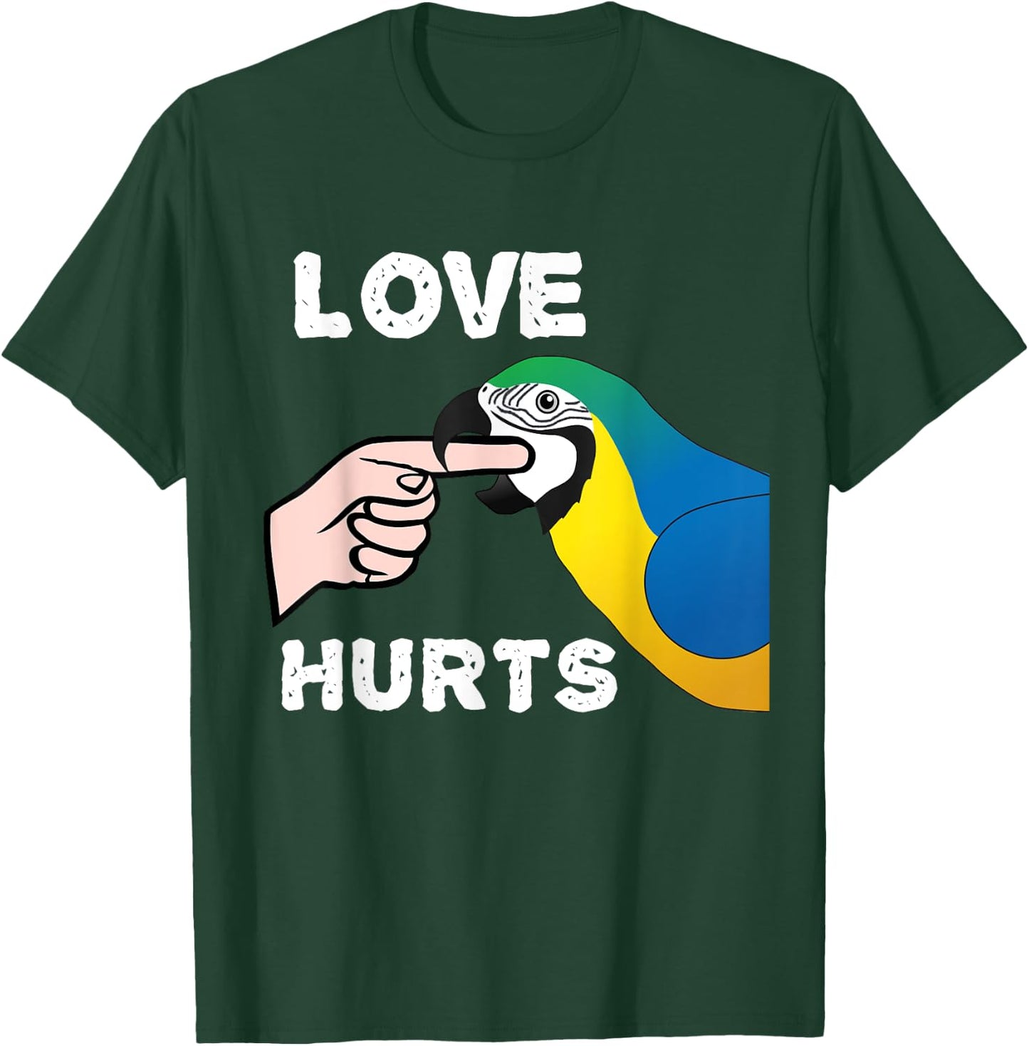Love Hurts Blue and Gold Macaw Parrot T-Shirt - T-Shirt | Forest