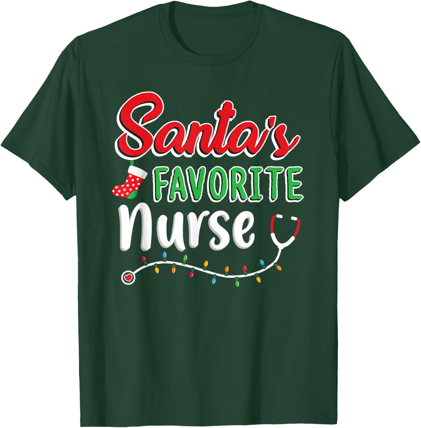 Santa's Favorite Nurse T Shirt Cute Merry Xmas Party Crew T-Shirt - T-Shirt | Forest