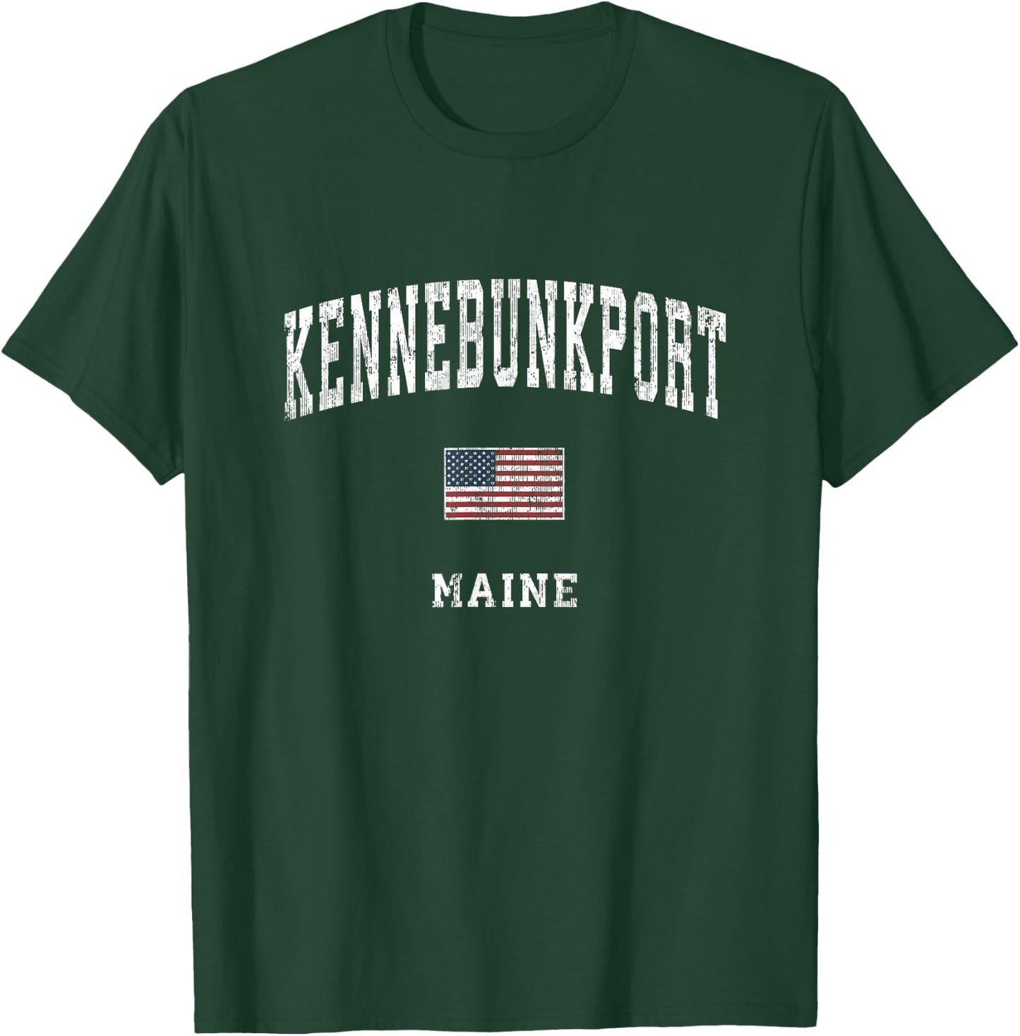 Kennebunkport Maine ME Vintage American Flag Sports Design Women Kids Men T-Shirt - T-Shirt | Forest