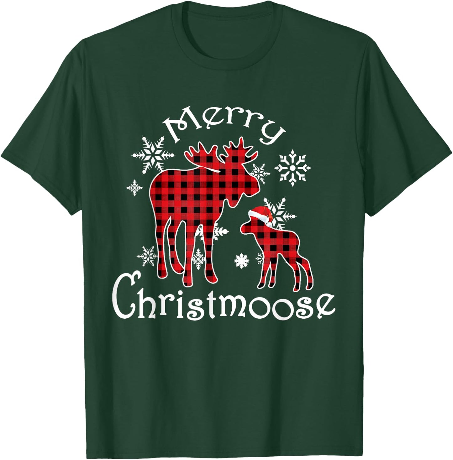 Merry Christmoose Moose Buffalo Red Plaid Christmas T-Shirt - T-Shirt | Forest