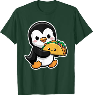 Funny Penguin Holding Taco Cute Kawaii Food Penguin T-Shirt - T-Shirt | Forest